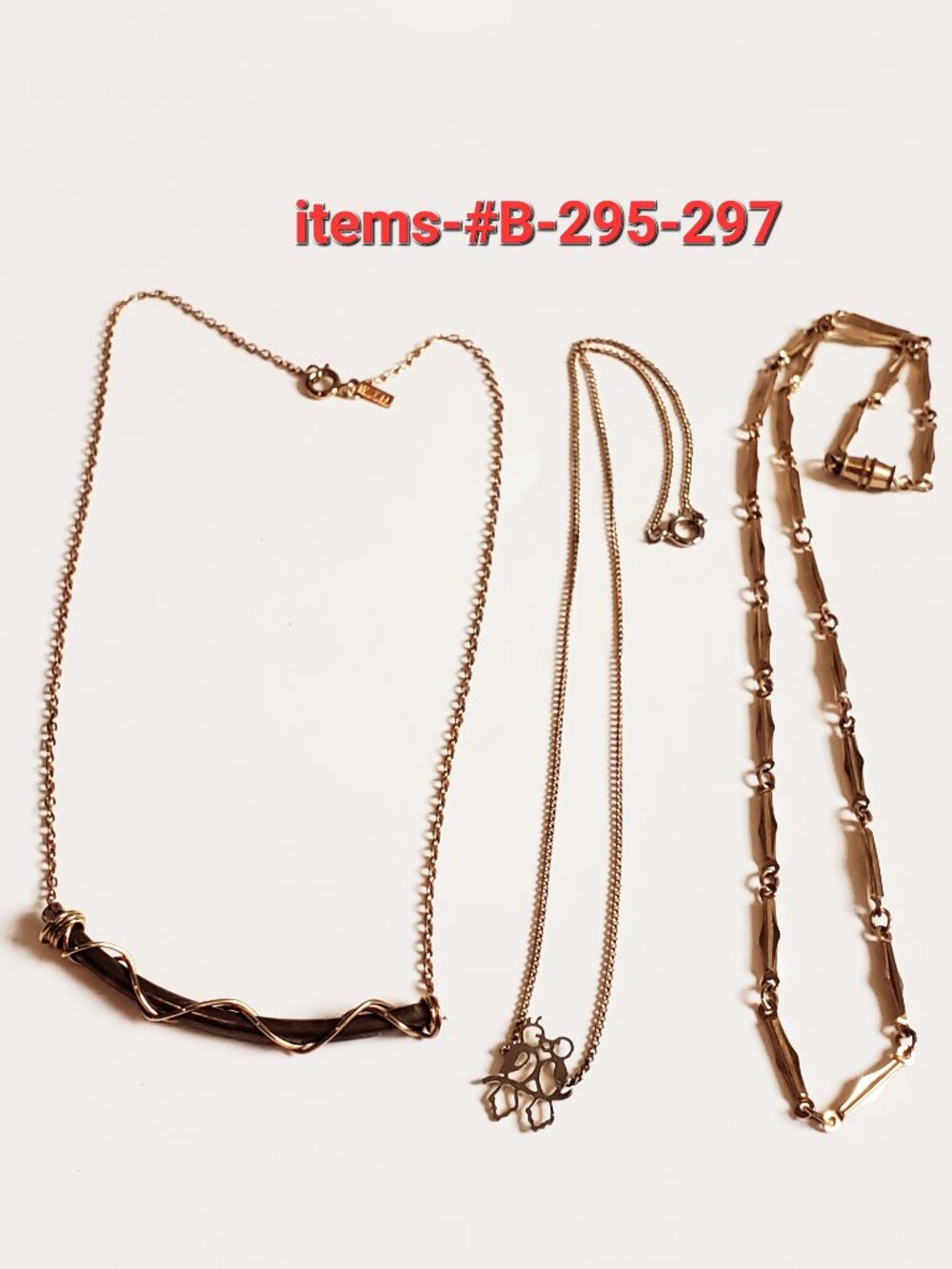 3 Gold Chain Necklaces, items # B-295-297,. wt. 13 grams.